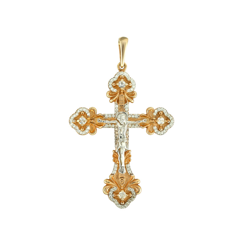 Крест из серебра с фианитами и золочением