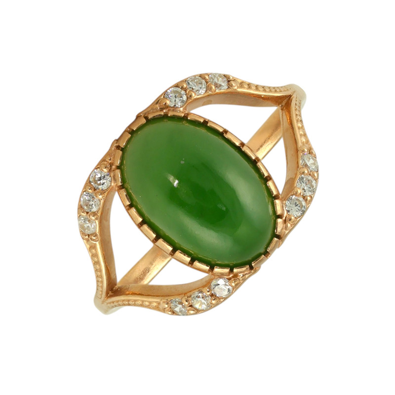 Серебряное кольцо с нефритом и фианитами