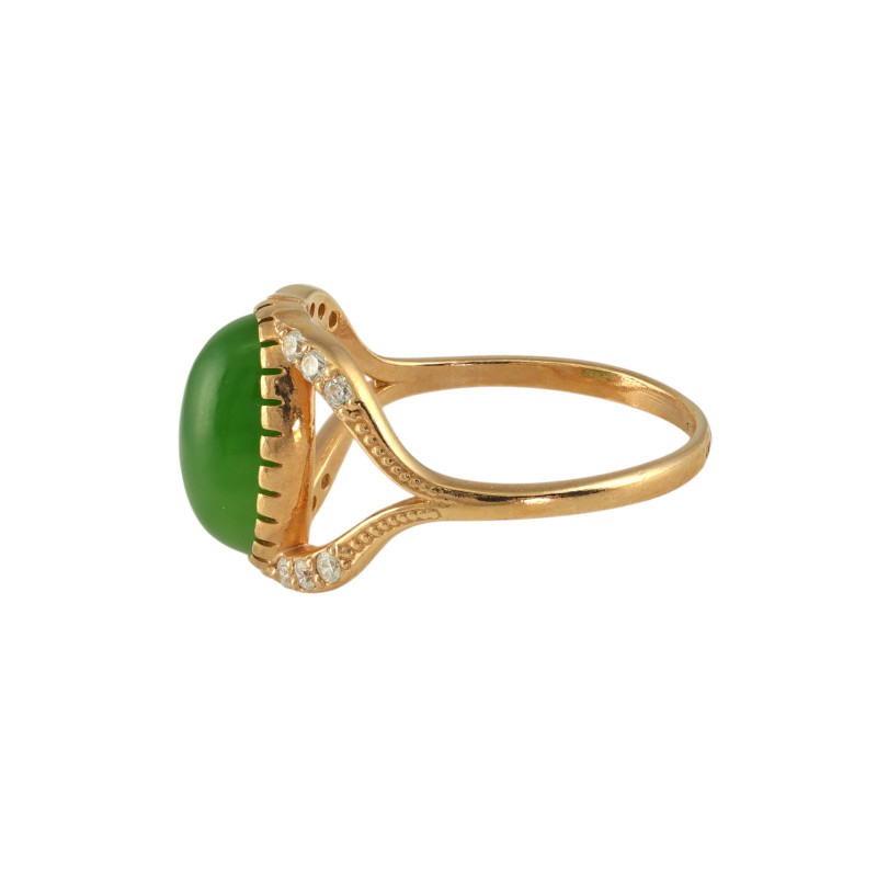 Серебряное кольцо с нефритом и фианитами