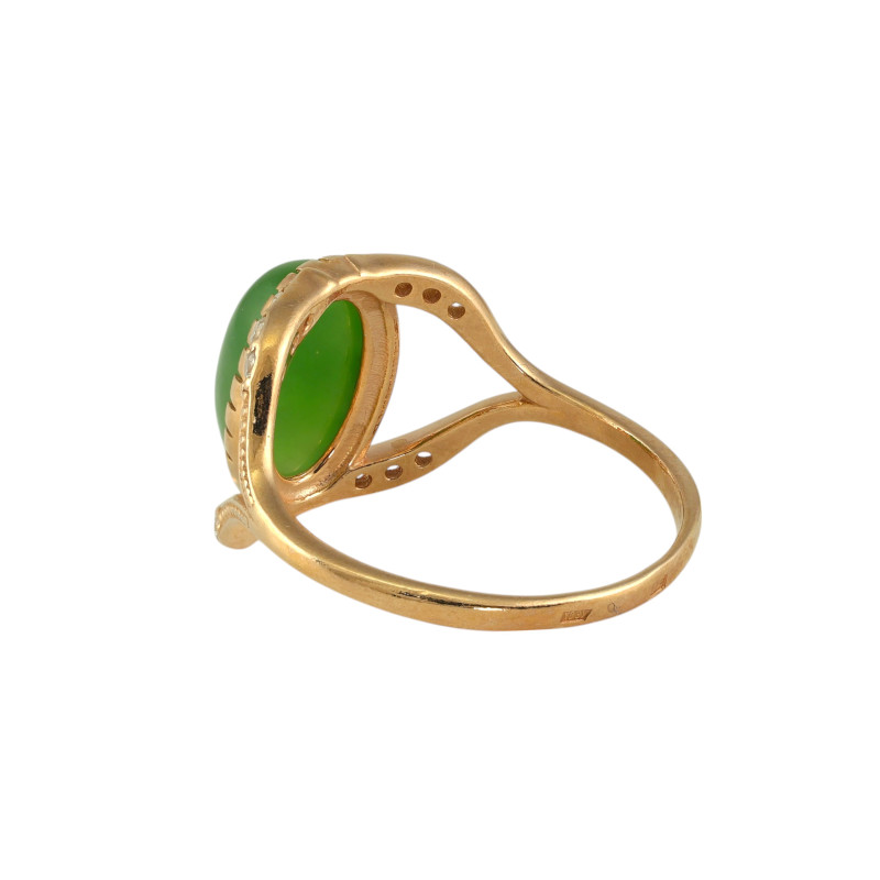 Серебряное кольцо с нефритом и фианитами