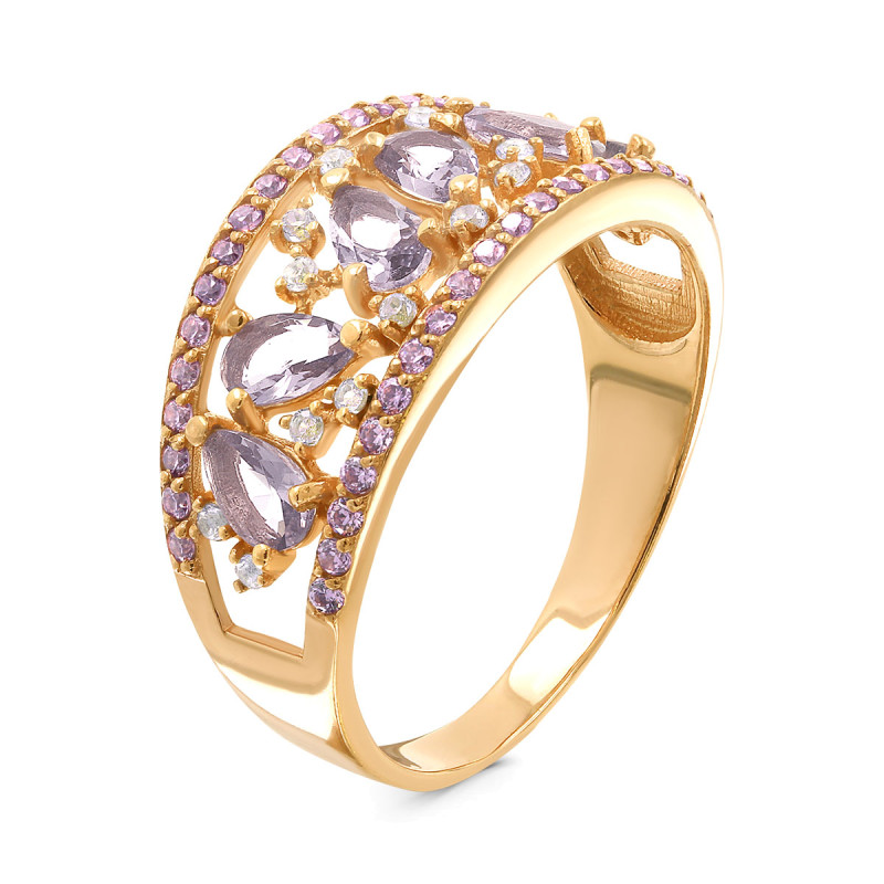 Кольцо с плавленным кварцем и фианитами