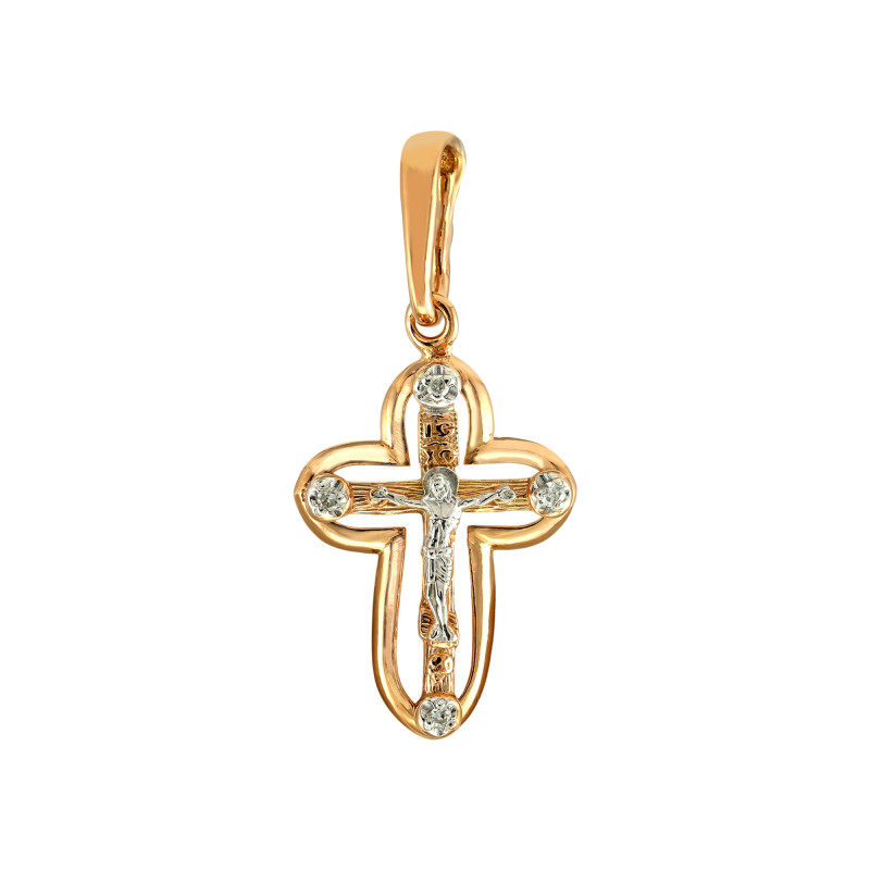 Крестик позолоченный из серебра с бриллиантами
