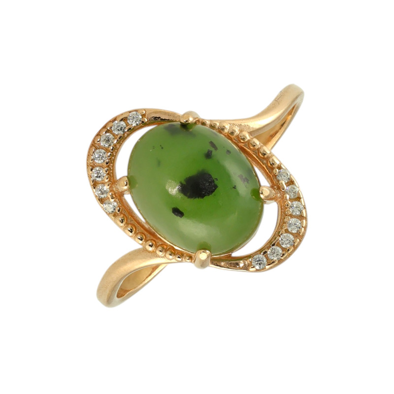 Кольцо с нефритом и фианитами