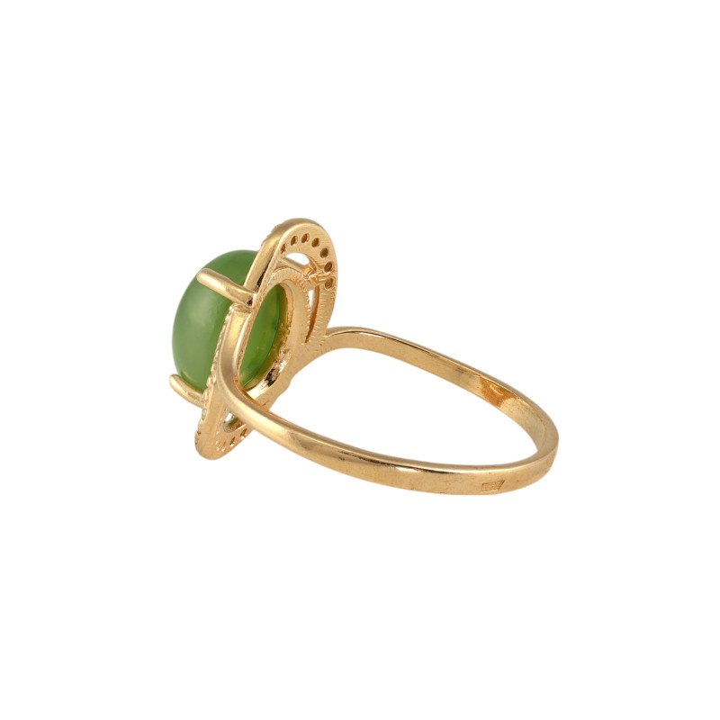 Кольцо с нефритом и фианитами