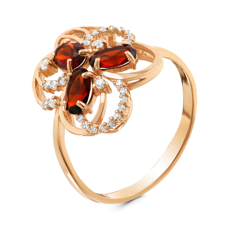 Кольцо с кварцем и фианитами