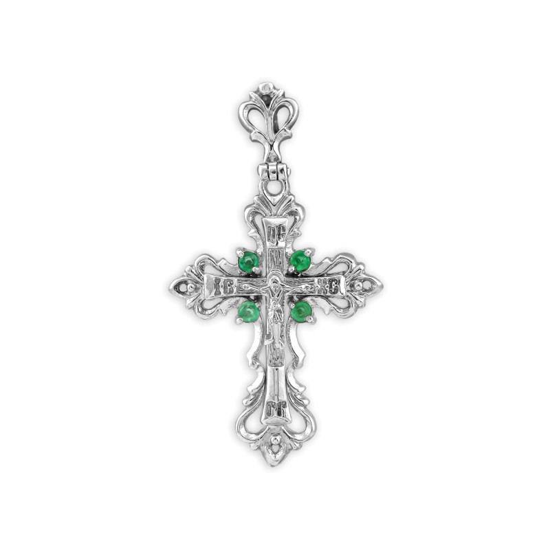 Серебряный крест с изумрудами
