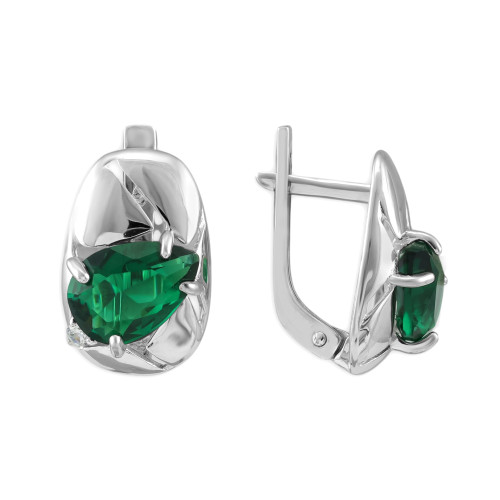 Серебряные серьги с изумрудом и фианитами