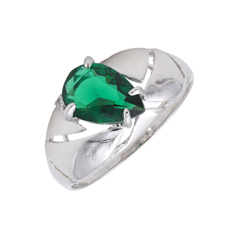 Кольцо с изумрудом и фианитом