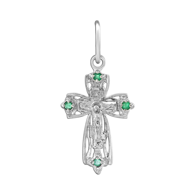 Серебряный крест с изумрудами