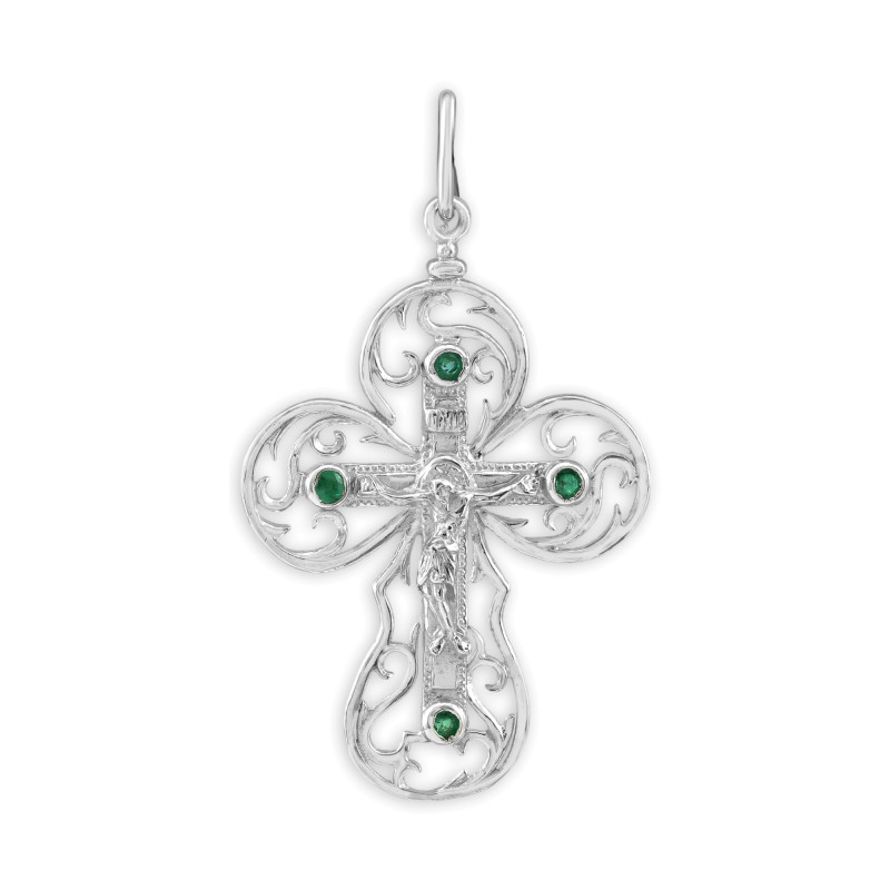 Серебряный крест с изумрудами