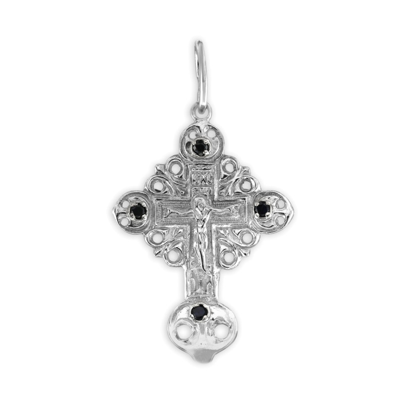 Серебряный крест с сапфирами