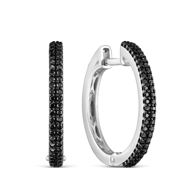 Серьги-кольца с чёрными фианитами