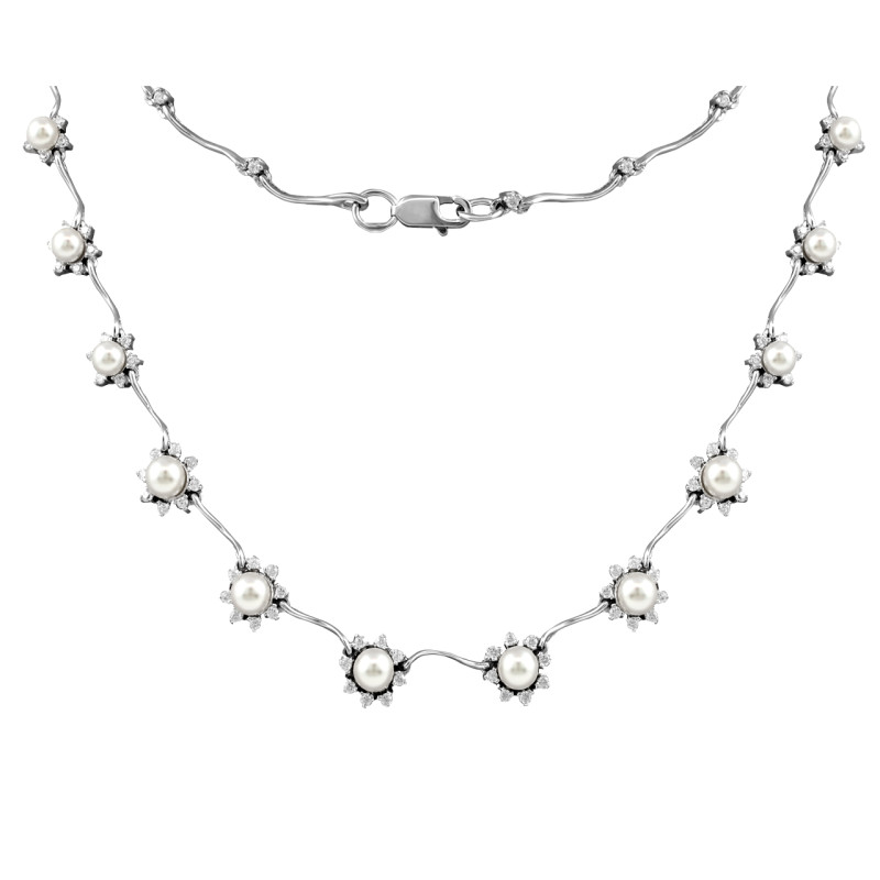 Колье с имитированным жемчугом и фианитами