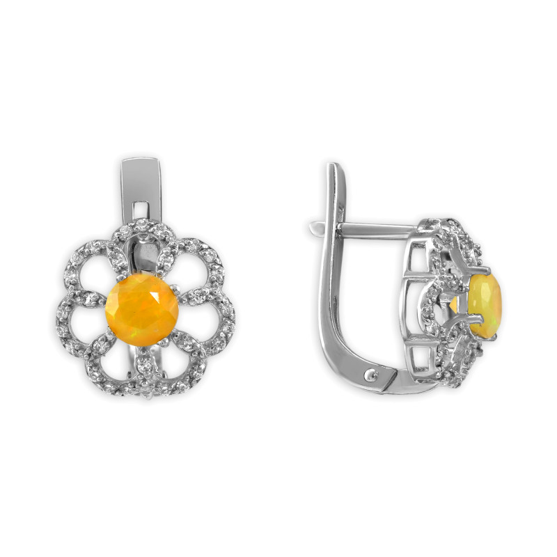 Серьги из серебра с опалом и фианитами