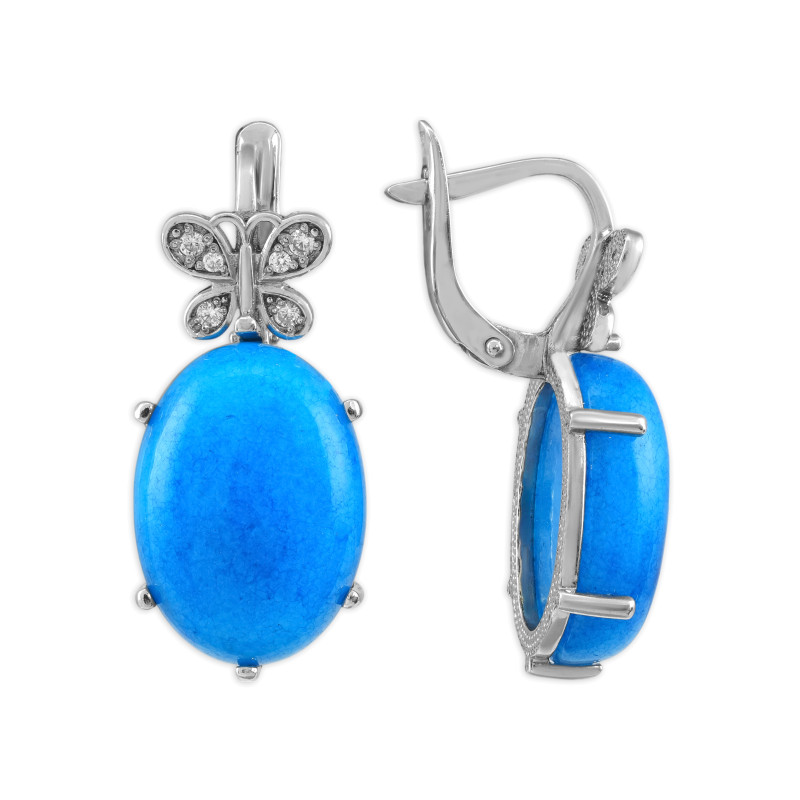 Серебряные серьги с халцедоном и фианитами