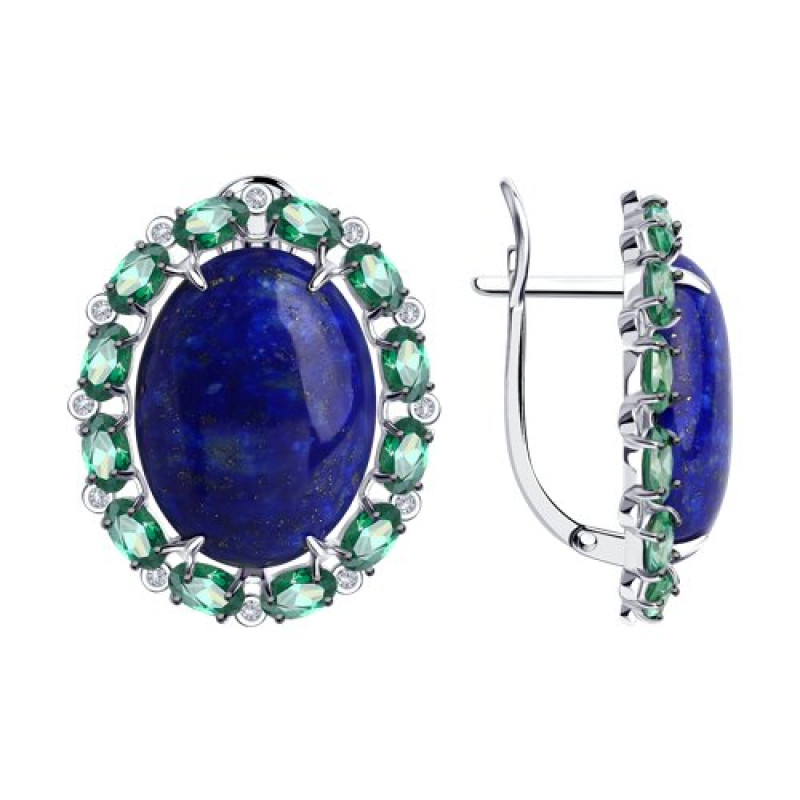 Серьги серебряные с лазуритом и фианитами