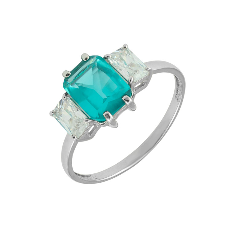 Серебряное кольцо с выращенным турмалином и фианитами