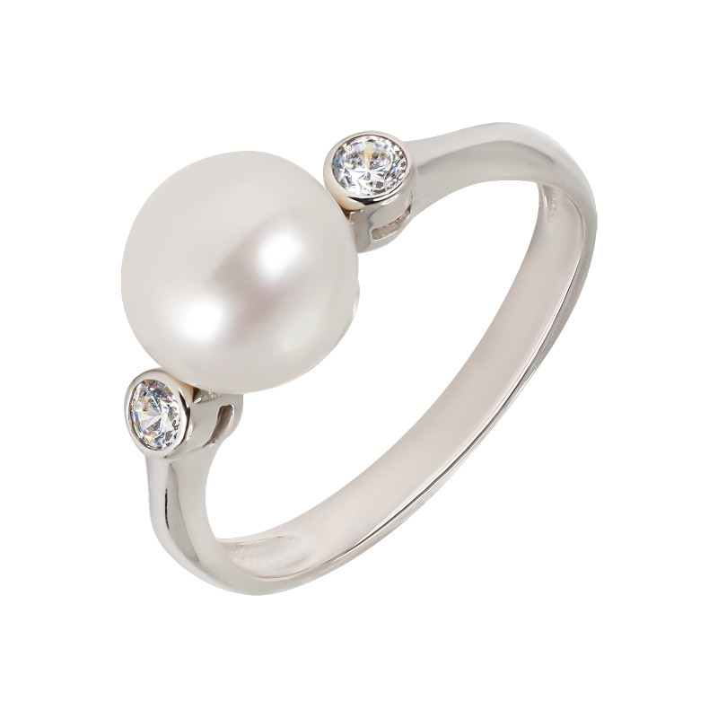 Кольцо с жемчугом и фианитами