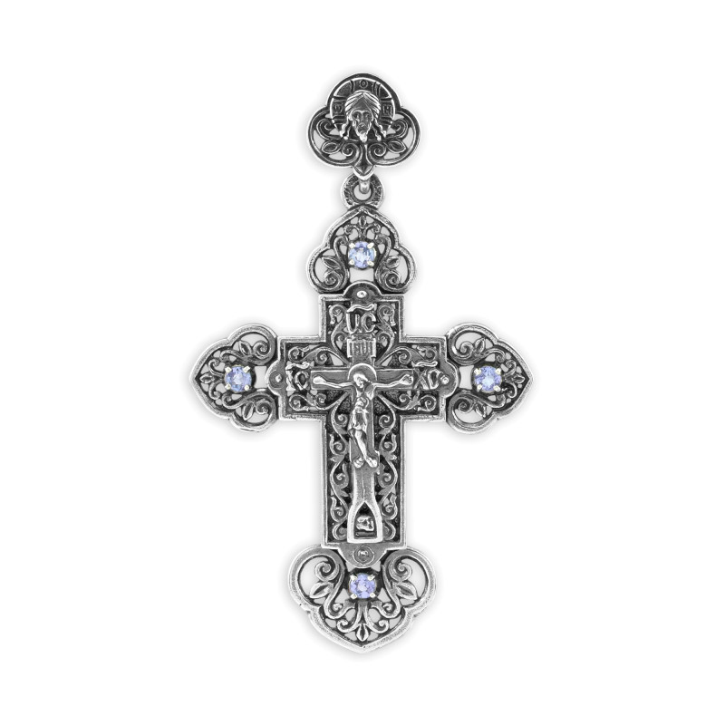 Крест из серебра с танзанитами