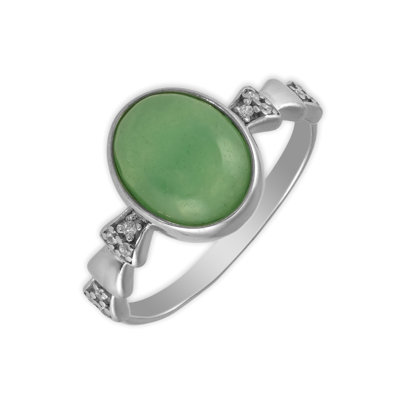 Серебряное кольцо с нефритом и фианитами
