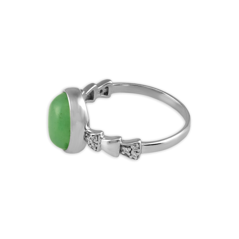 Серебряное кольцо с нефритом и фианитами