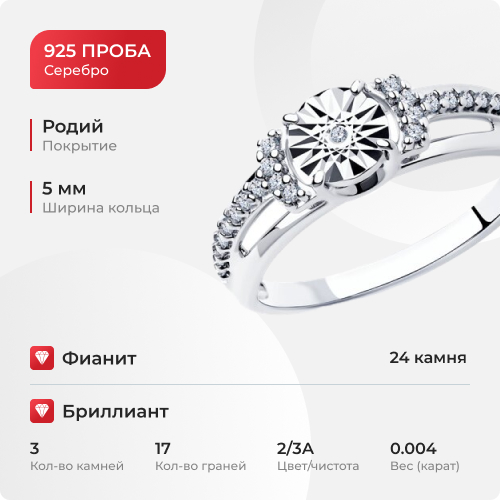 Кольцо с бриллиантом и фианитами