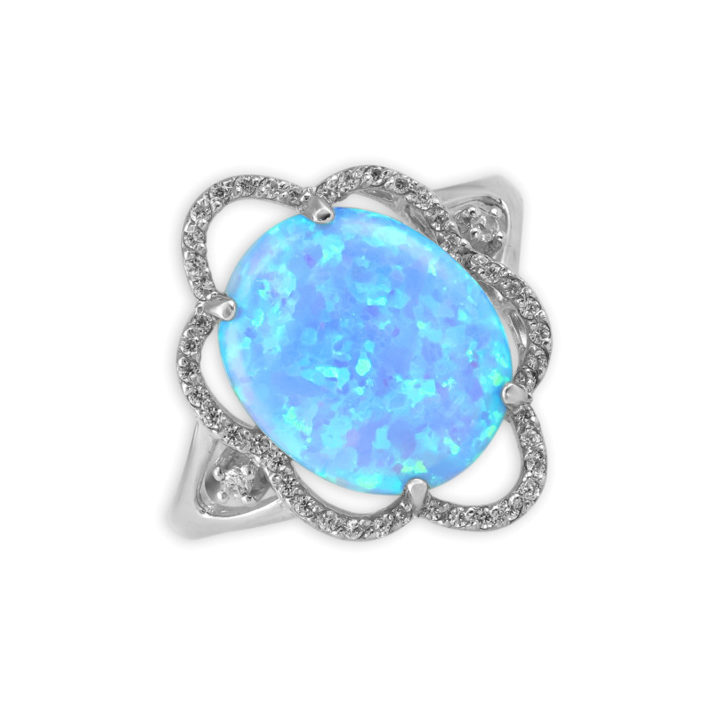 Серебряное кольцо с опалом и фианитами