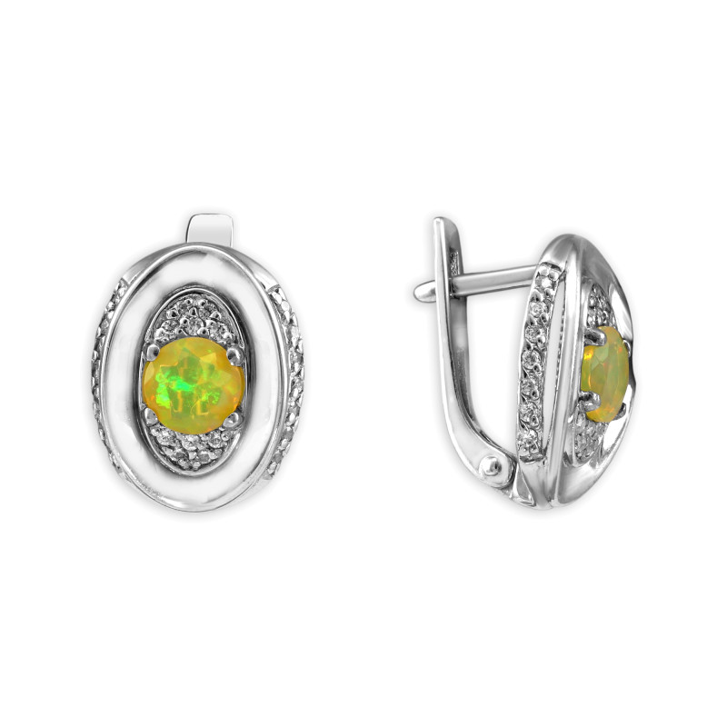 Серебряные серьги с опалами и фианитами