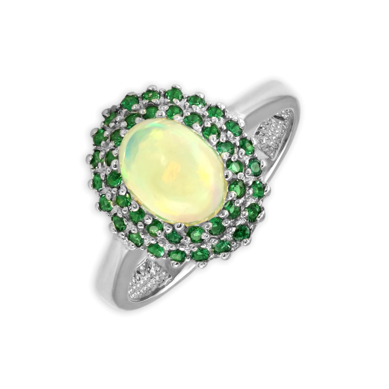 Серебряное кольцо с опалом и фианитами