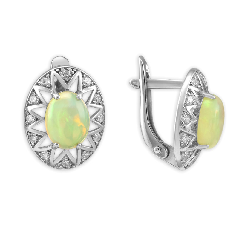 Серьги серебряные с опалом и фианитами