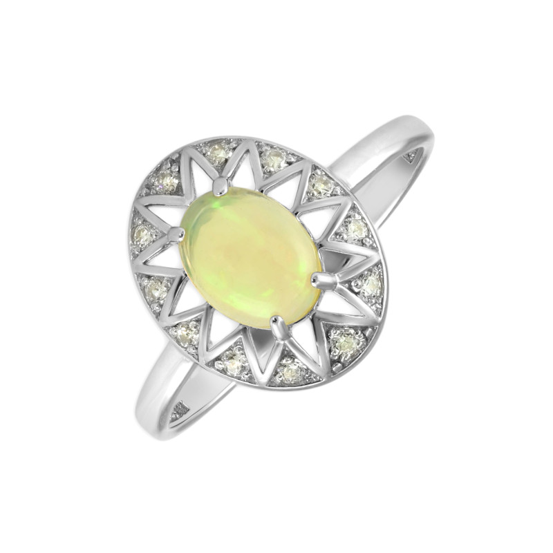 Серебряное кольцо с опалом и фианитами