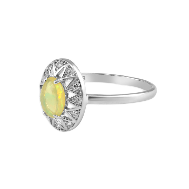 Серебряное кольцо с опалом и фианитами