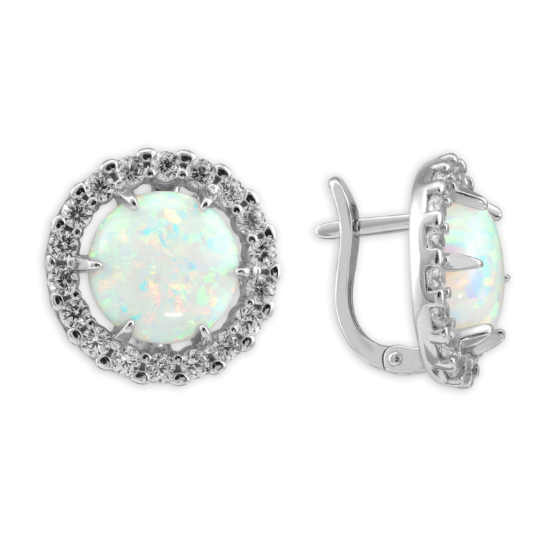 Серебряные серьги с опалом и фианитами