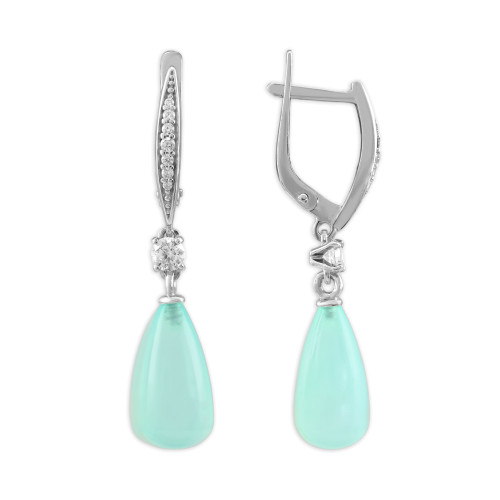 Серьги из серебра с натуральным халцедоном и фианитами