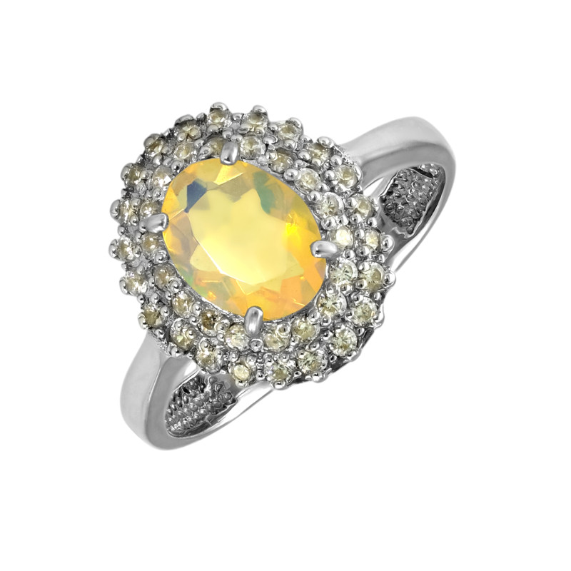 Кольцо серебряное с опалом и фианитами