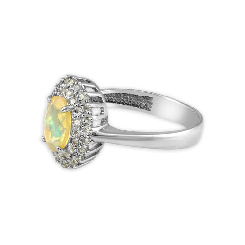 Кольцо серебряное с опалом и фианитами