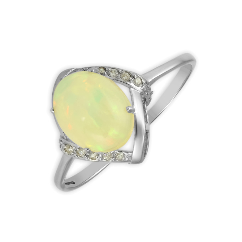 Кольцо серебряное с опалом и фианитами