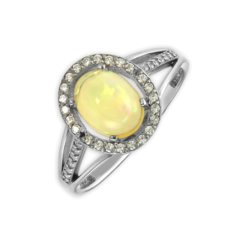 Серебряное кольцо с опалом и фианитами