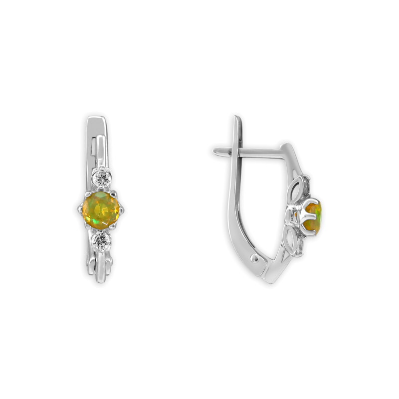 Серебряные серьги с опалами и фианитами