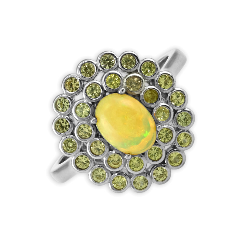 Серебряное кольцо с опалом и сапфирами