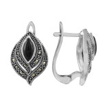 Серебряные серьги с ониксом и марказитом