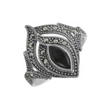 Серебряное кольцо с ониксом и марказитом