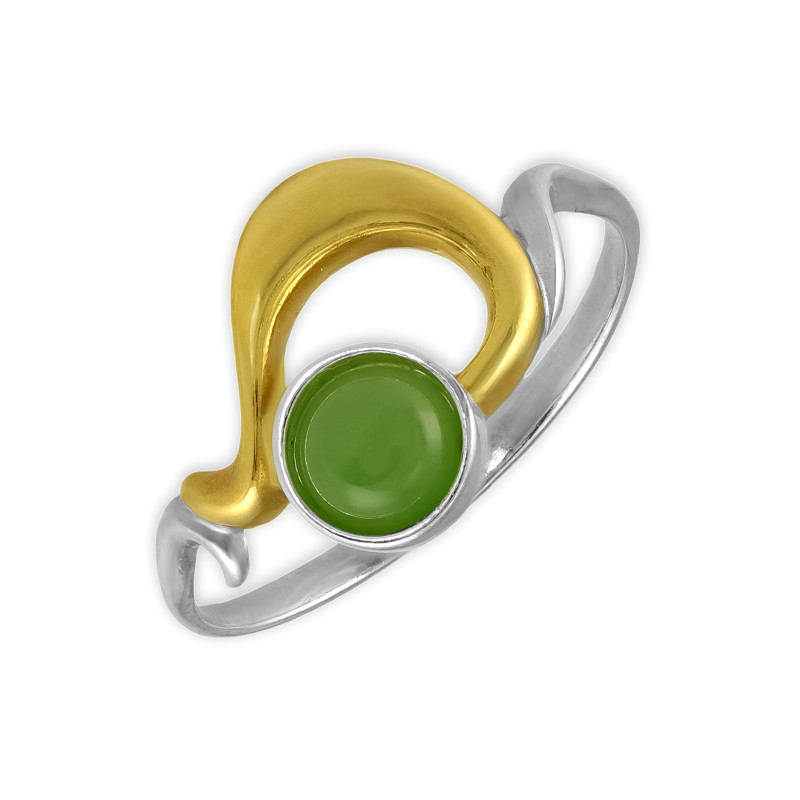 Кольцо из серебра с позолотой и нефритом