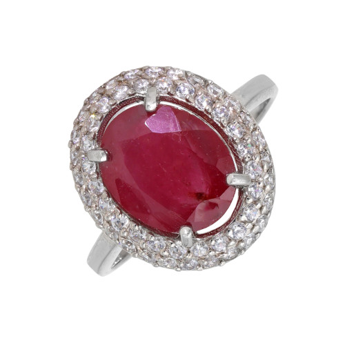 Серебряное кольцо с рубином и фианитами