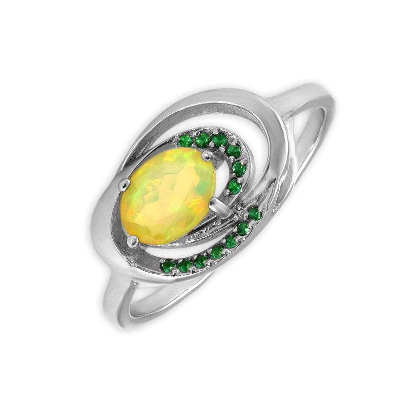 Серебряное кольцо с опалом и фианитами