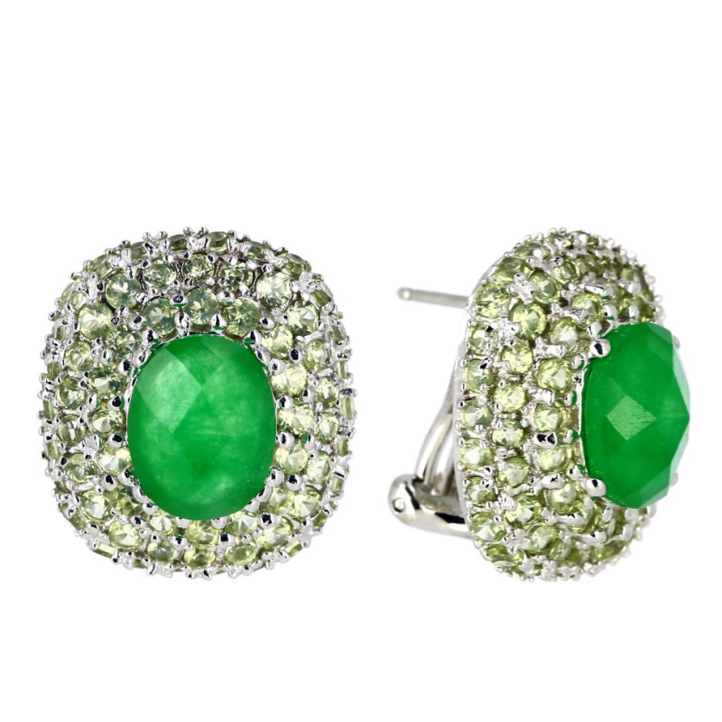 Серьги из серебра с жадеитом и хризолитами