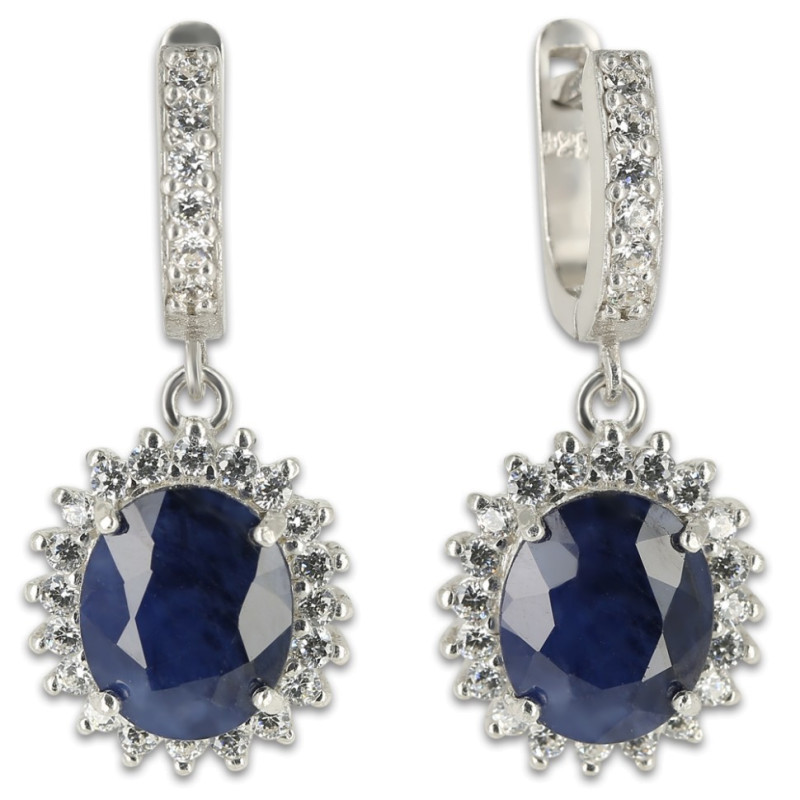 Серьги из серебра с корундом и кубическим цирконием