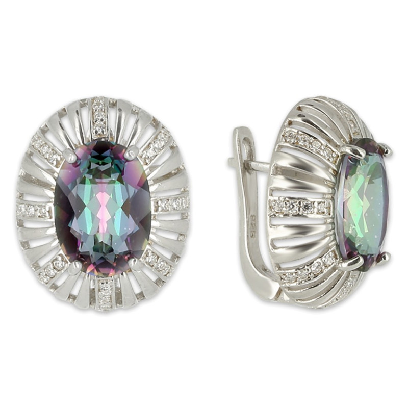 Серебряные серьги с аметистом и кубическим цирконием