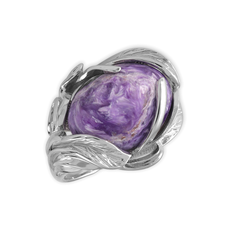 Кольуо из серебра с натуральным чароитом