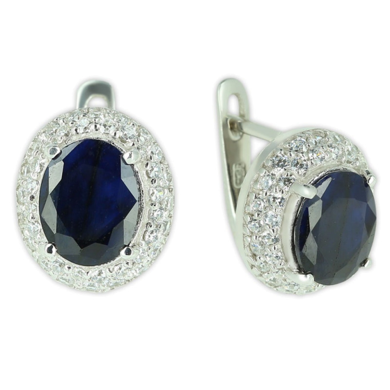 Серьги из серебра с сапфиром и цирконием